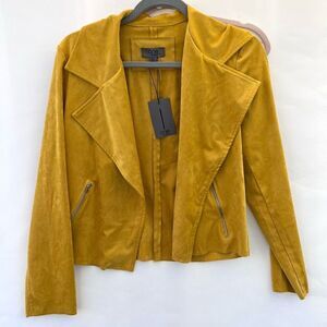 Faux Suade Chapter One Womens Mustard‎ Notch Lapel Moto Jacket Size Small NWT